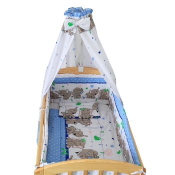 Lenjerie cu baldachin, Elefant albastru sir, 6 piese, 120 x 60 cm Lenjerie cu baldachin, Elefant albastru sir, 6 piese, 120 x 60 cm