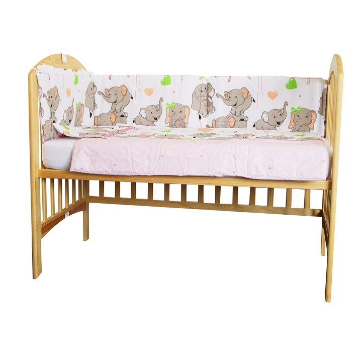 Set aparatoare patut, Elefant roz sir, 120 x 60 cm