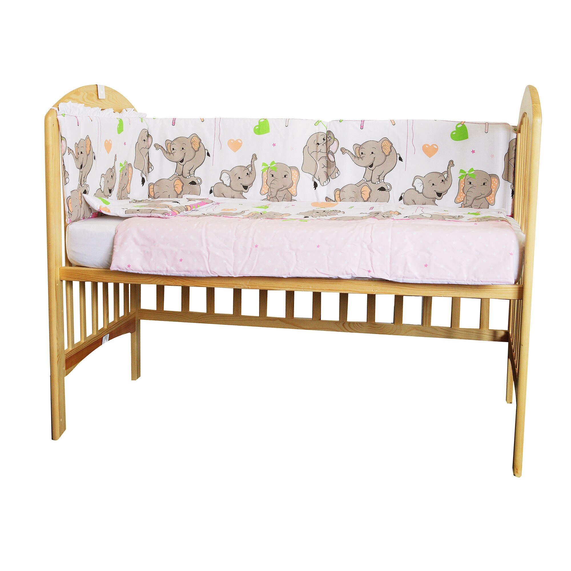 Lenjerie patut, 4 piese, Elenfant roz sir, 120 x 60 cm