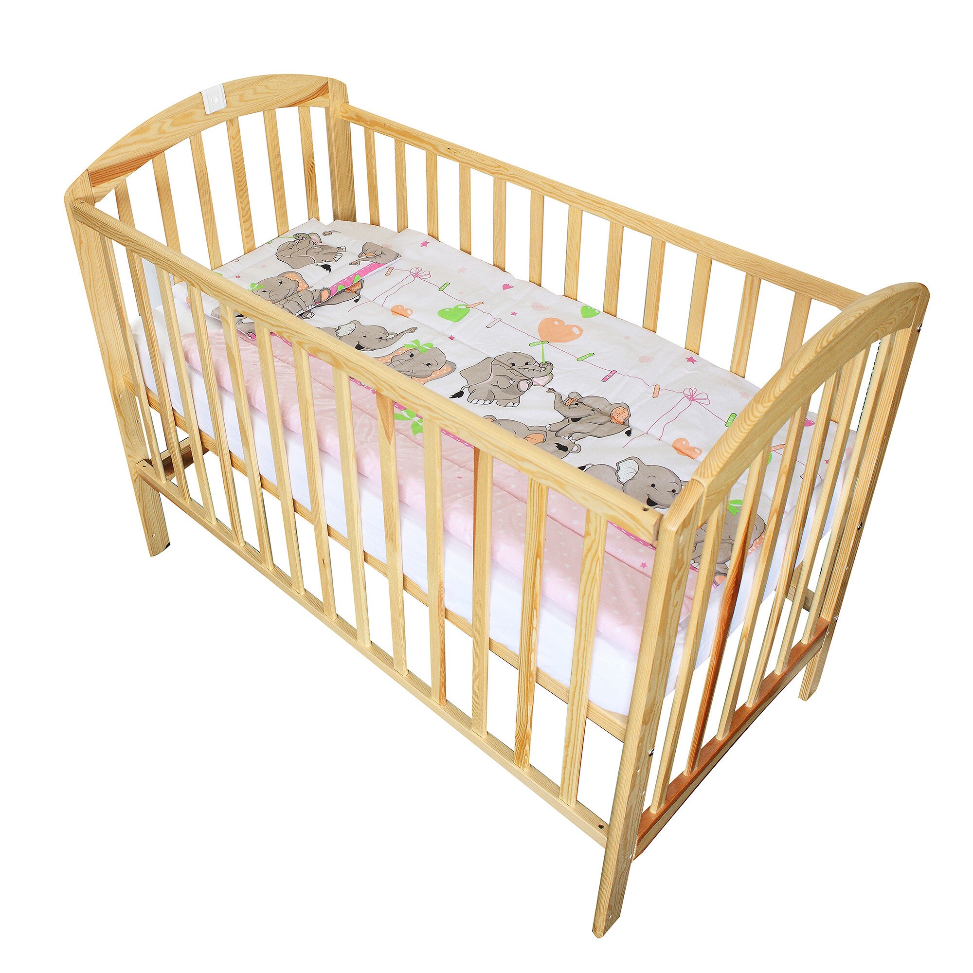 Lenjerie patut 3 piese, Elefant roz sir, 120 x 60 cm