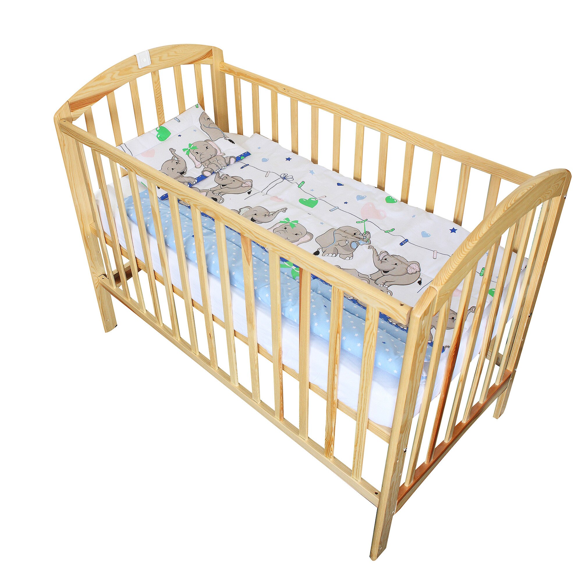 Lenjerie patut 3 piese, Elefant albastru sir, 120 x 60 cm