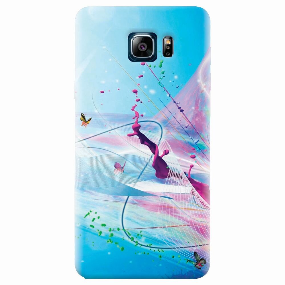 Husa silicon pentru Samsung Galaxy Note 5, Artistic Paint Splash Purple Butterflies
