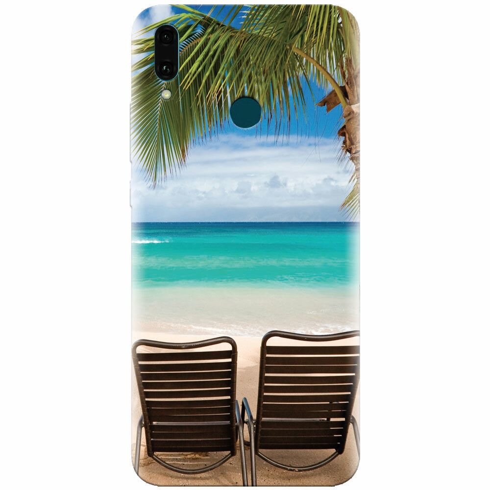 Husa silicon pentru Huawei Y9 2019, Beach Chairs Palm Tree Seaside