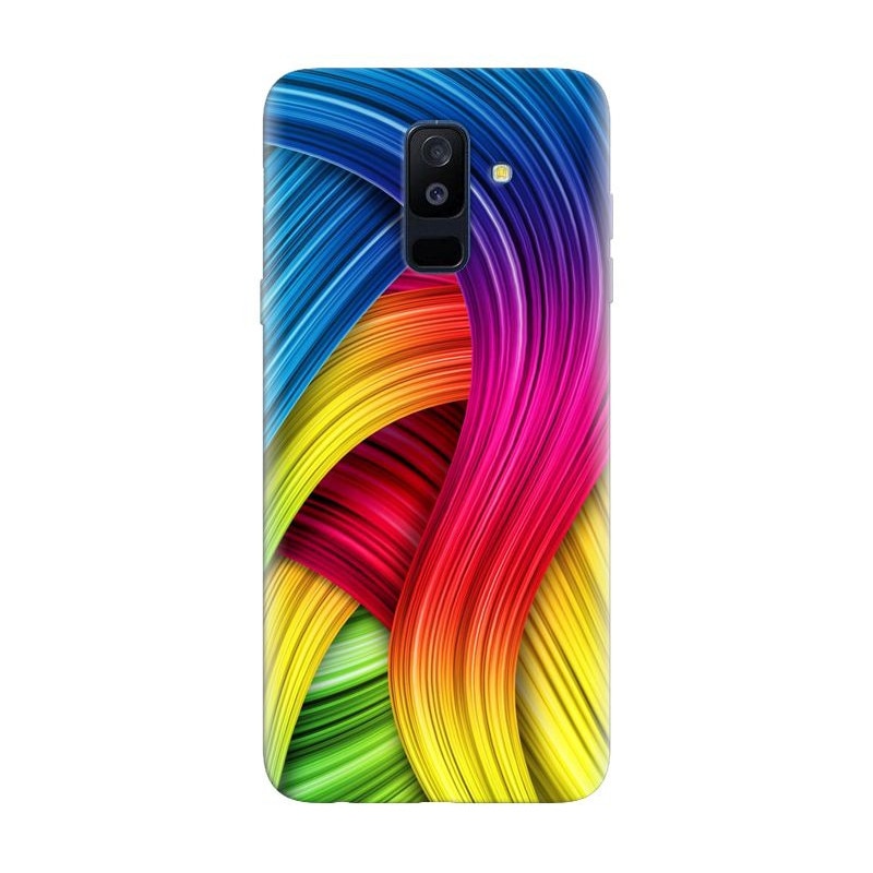 Husa silicon pentru Samsung Galaxy J8 2018, Curly Colorful Rainbow Lines Illustration