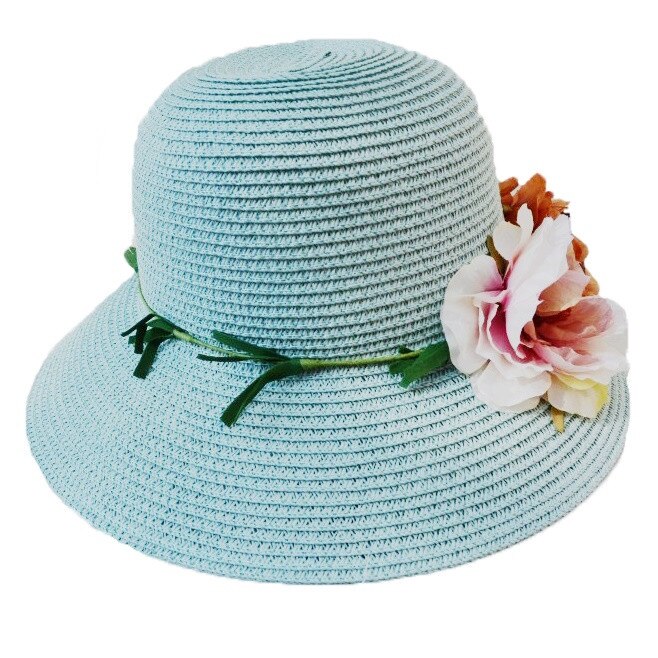 Palarie de vara cu trandafiri pastelate, D&J Exclusive, Albastru deschis, Universala