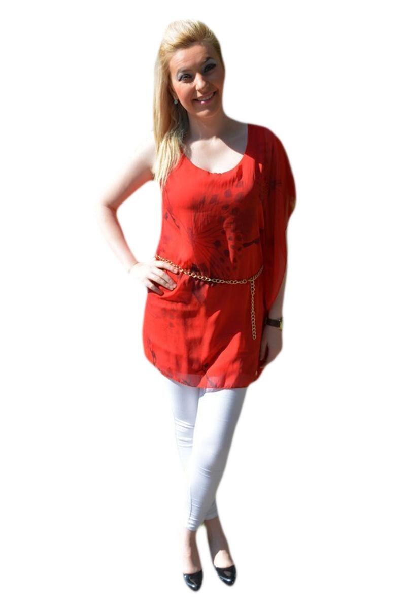 Bluza trendy, flori corai, culoare bej, D&J Exclusive, Rosie