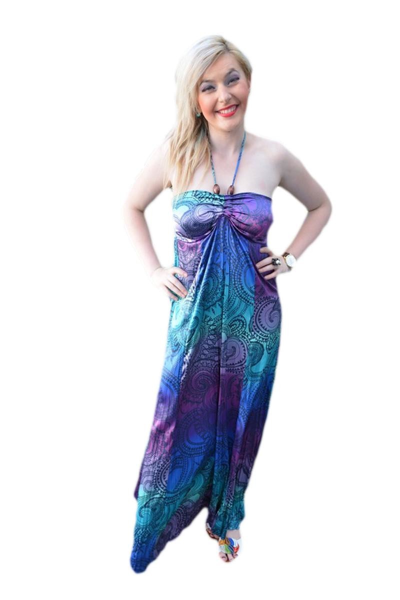 Rochie maxi, care se leaga dupa gat cu un snur, D&J Exclusive, Multicolor