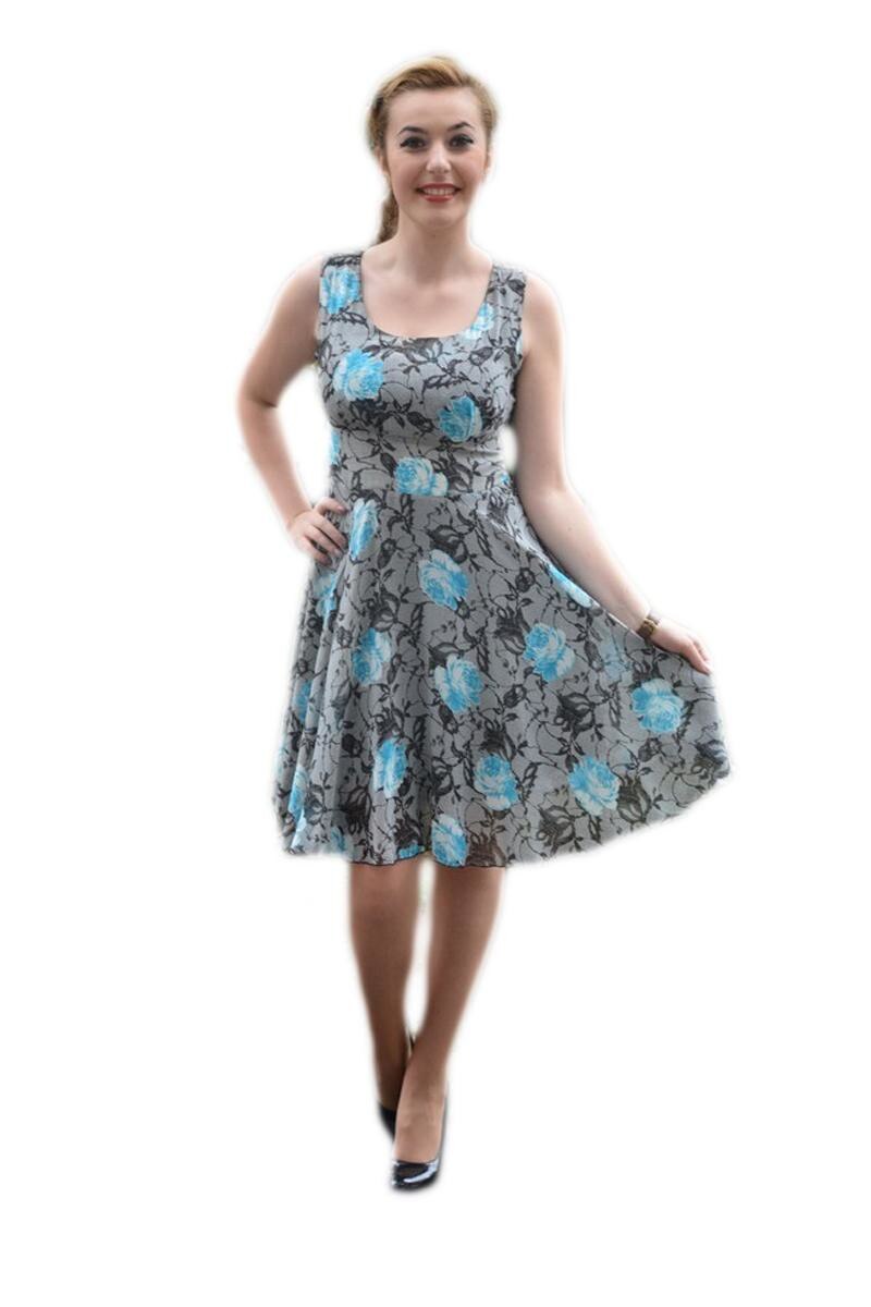 Rochie vaporoasa, imprimeu, culoare albastra D&J Exclusive, Albastru