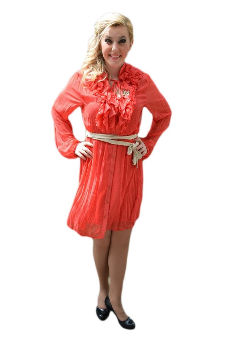 Rochie din voal, corai cu buline, D&J Exclusive, Corai