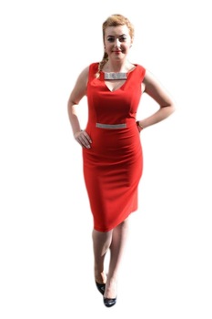 Rochie decorata cu detalii de strasuri, culoare rosie, D&J Exclusive, Rosie Rochie decorata cu detalii de strasuri, culoare rosie, D&J Exclusive, Rosie