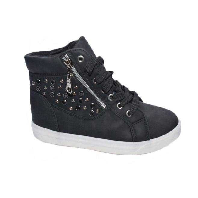 Tenisi moderni cu insertii metalice, femoar, siret, D&J Exclusive, Negru, 39