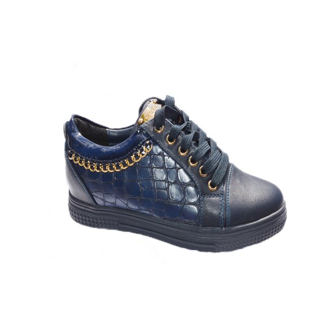 Pantofi confortabili cu insertie de lant auriu, D&J Exclusive, Bleumarin