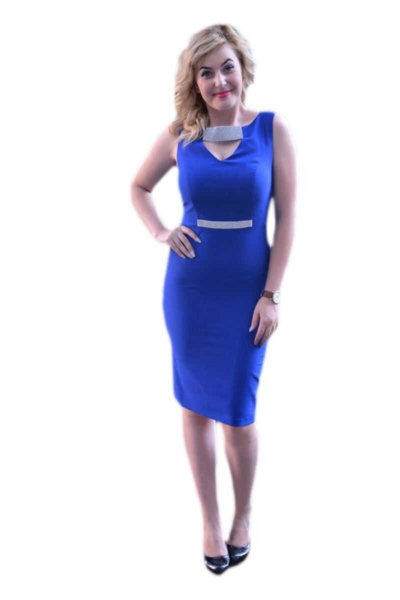 Rochie decorata cu detalii de strasuri, culoare rosie, D&J Exclusive, Albastra