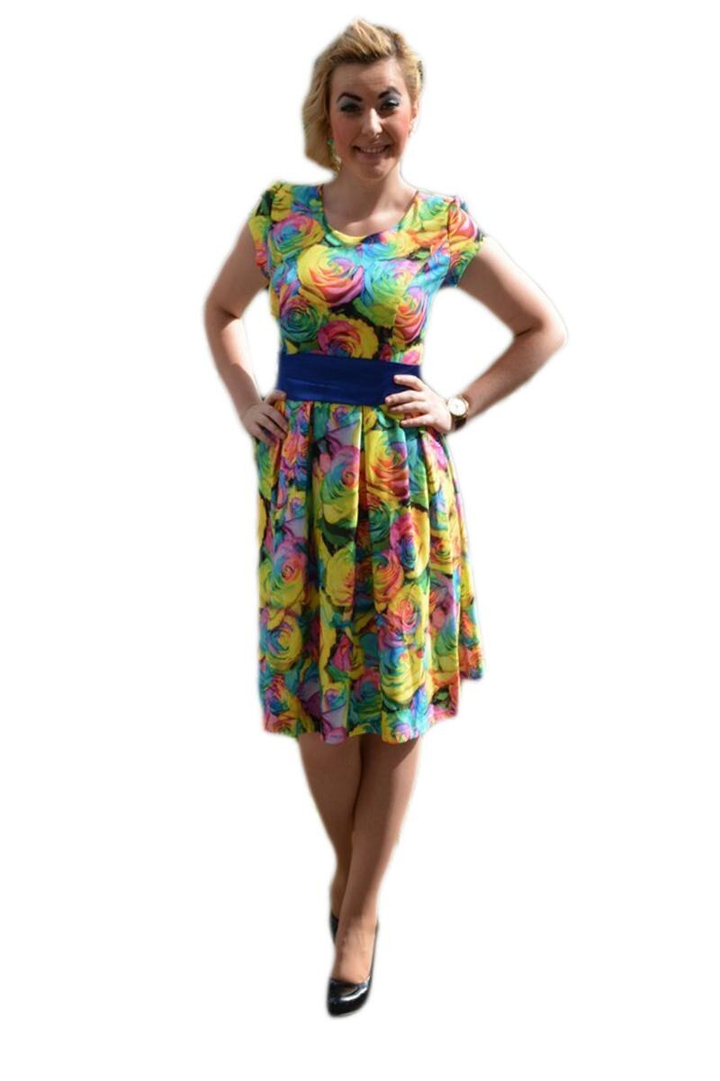 Rochie deosebita, imprimeu de trandafiri, multicolora, D&J Exclusive, Multicolora