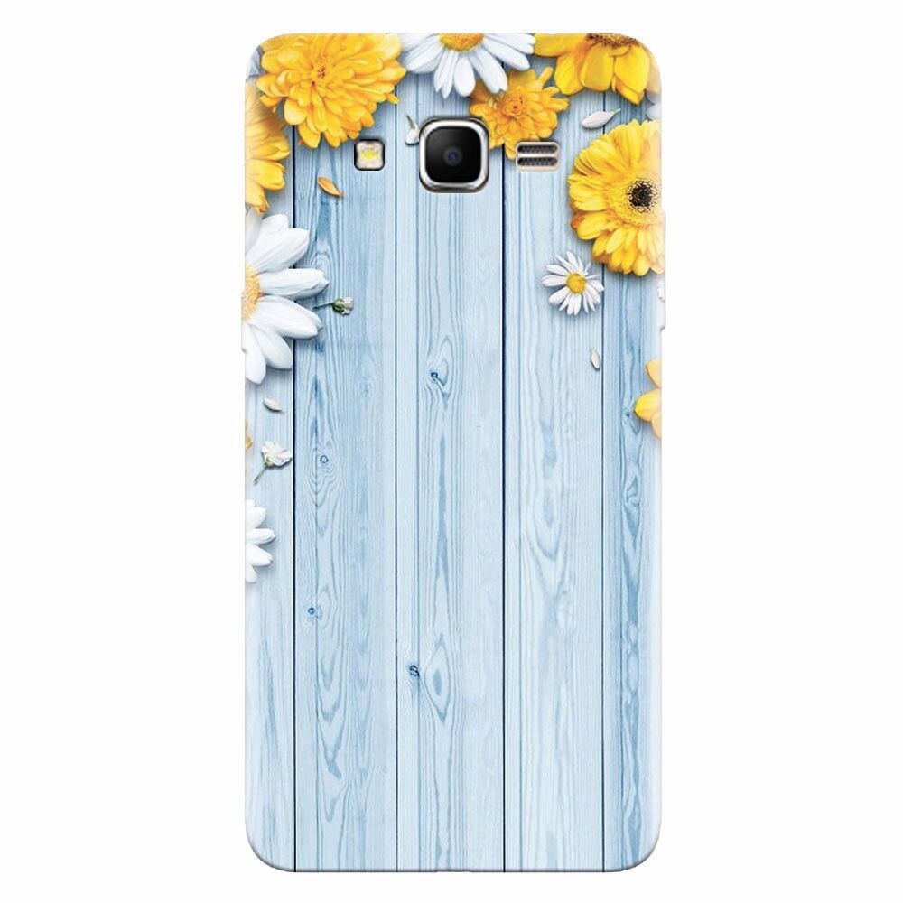 Husa silicon pentru Samsung Grand Prime, Sunflower On Blue Wood