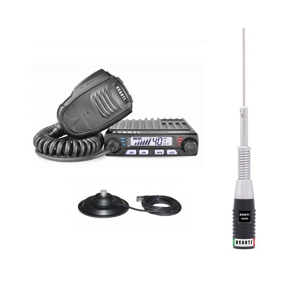 Kit statie radio CB PREMIUM Avanti Supremo + Antena radio Avanti Cento + Baza magnetica 145 PL