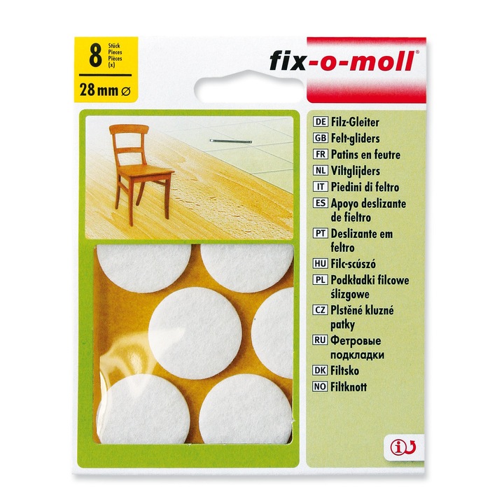 ABRABORO® FIX-O-MOLL öntapadó csúsztatófilc, fehér, D 28 mm, 8 db