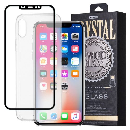Folie protectie sticla 3D Remax Crystal pentru iPhone X, neagra