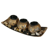 Suport lumanari 3 locuri cu pietre decorative , DecorCasa , 7 x 6 cm