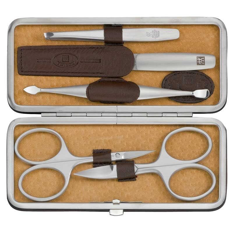 Set 5 piese inox satinat, suport caseta maro - Zwilling TWINOX