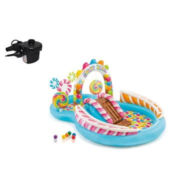 Set Piscina gonflabila pentru copii cu tobogan - Sweet Candy Center 295 x 191 x 130 cm + Pompa Electrica de Umflat si Dezumflat gonflabile Nebunici Set Piscina gonflabila pentru copii cu tobogan - Sweet Candy Center 295 x 191 x 130 cm + Pompa Electrica de Umflat si Dezumflat gonflabile Nebunici