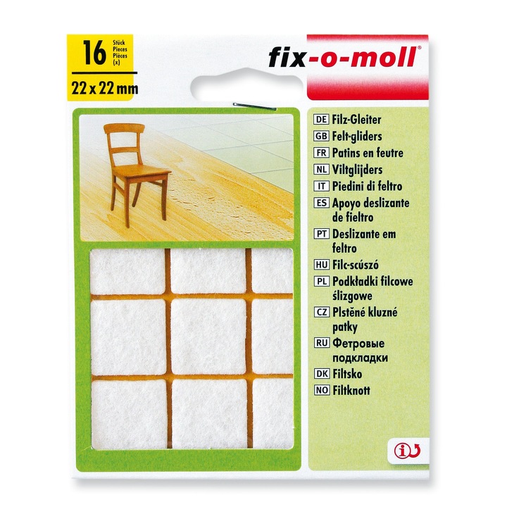 ABRABORO® FIX-O-MOLL öntapadó csúsztatófilc, fehér, 22x22 mm, 16 db