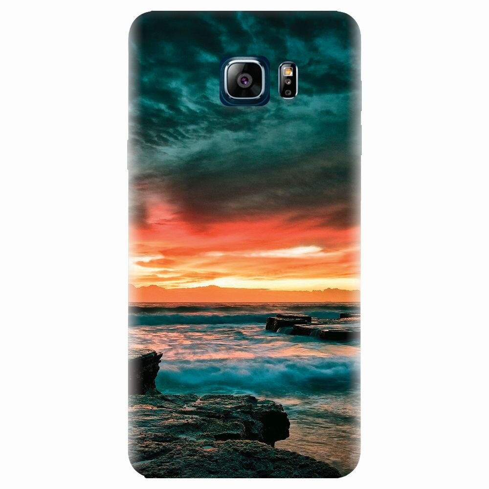 Husa silicon pentru Samsung Galaxy Note 5, Dramatic Rocky Beach Shore Sunset