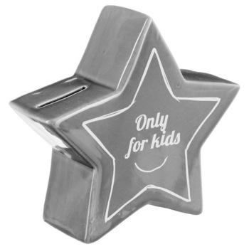 Pusculita Stea din portelan pentru copii, Gri, 14.5 x 13 cm, JJA Pusculita Stea din portelan pentru copii, Gri, 14.5 x 13 cm, JJA