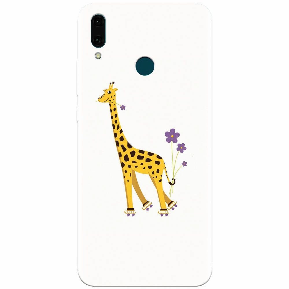 Husa silicon pentru Huawei Y9 2019, Rollerskating Girafe Illustration