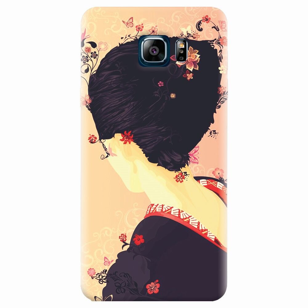 Husa silicon pentru Samsung Galaxy Note 5, Japanese Geisha Illustration Cherry Blossom