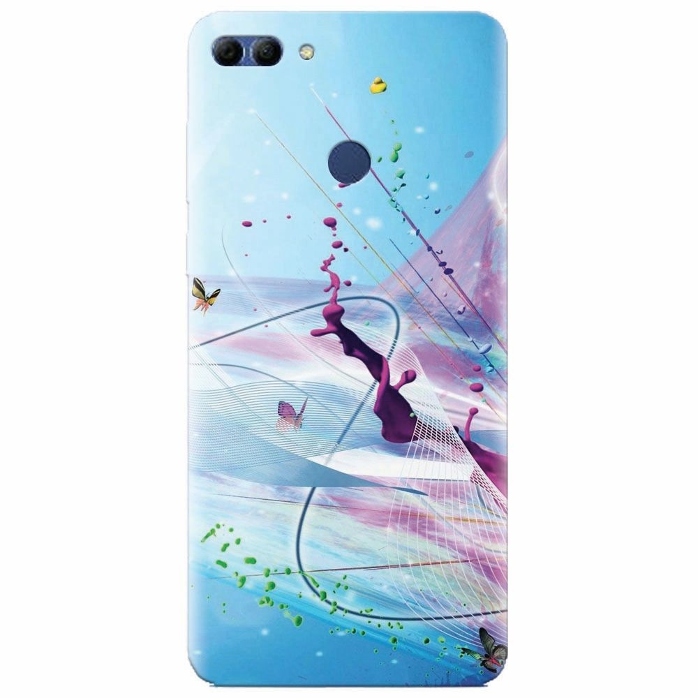 Husa silicon pentru Huawei Y9 2018, Artistic Paint Splash Purple Butterflies