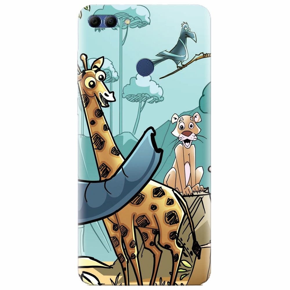 Husa silicon pentru Huawei Y9 2018, Children Drawings Elephants Giraffes Lions