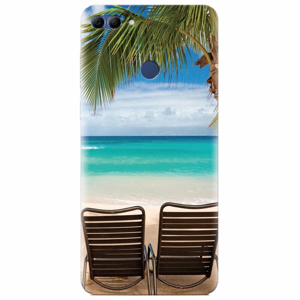 Husa silicon pentru Huawei Y9 2018, Beach Chairs Palm Tree Seaside