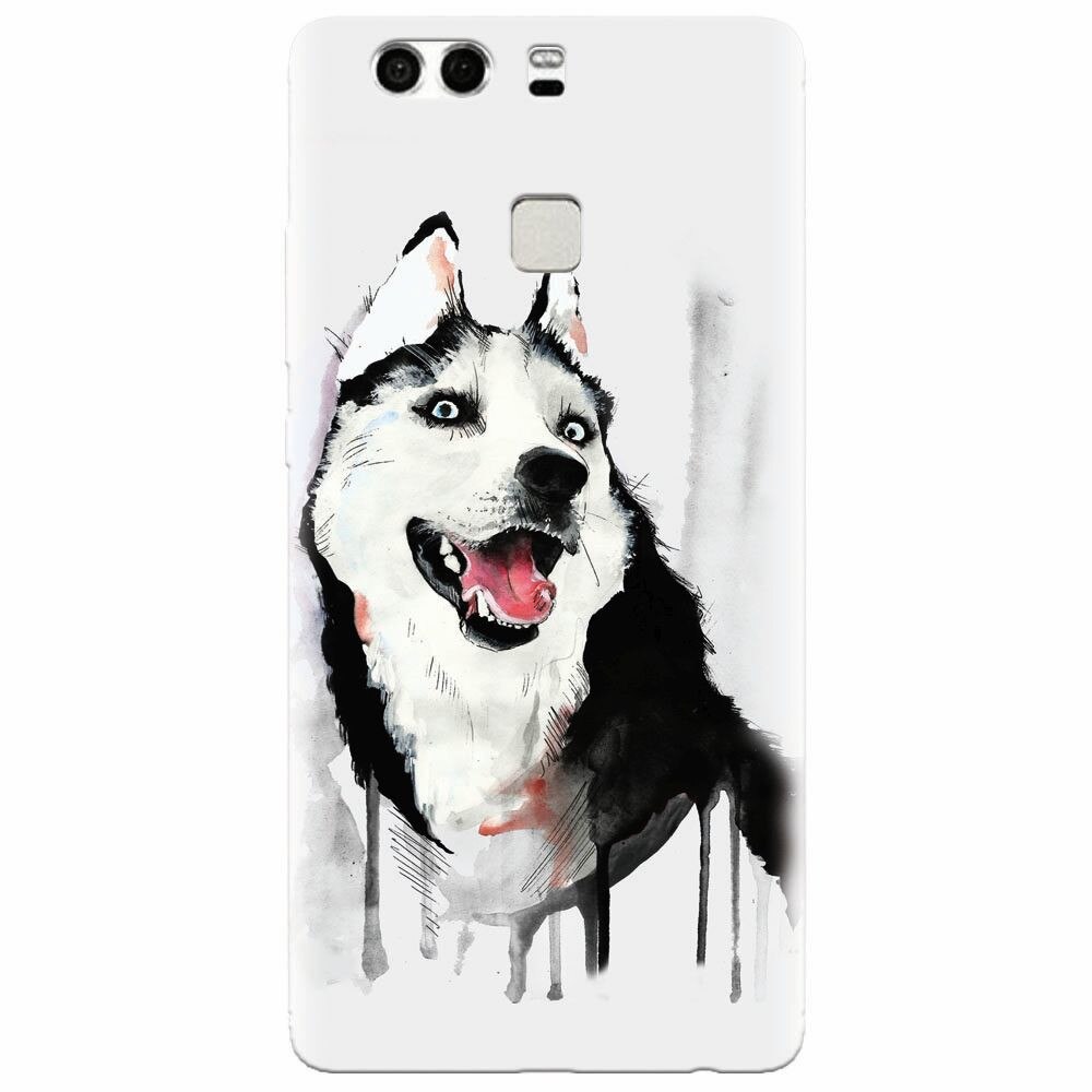 Husa silicon pentru Huawei P9, Husky Dog Watercolor Illustration