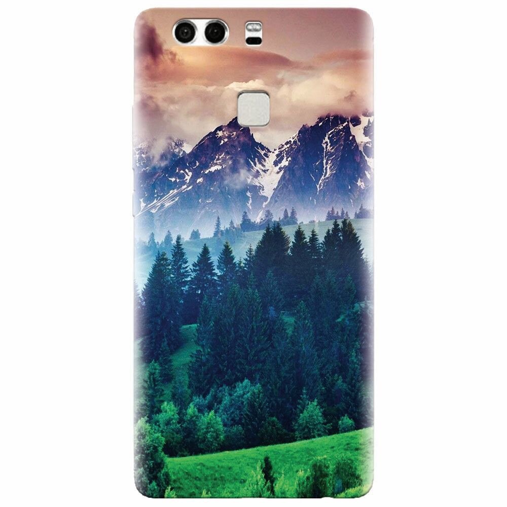 Husa silicon pentru Huawei P9 Plus, Forest Hills Snowy Mountains And Sunset Clouds