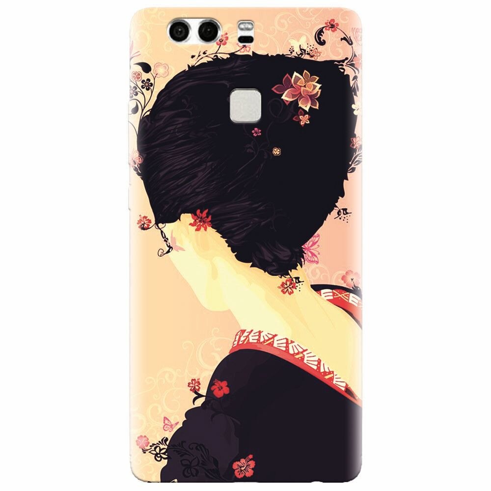 Husa silicon pentru Huawei P9 Plus, Japanese Geisha Illustration Cherry Blossom