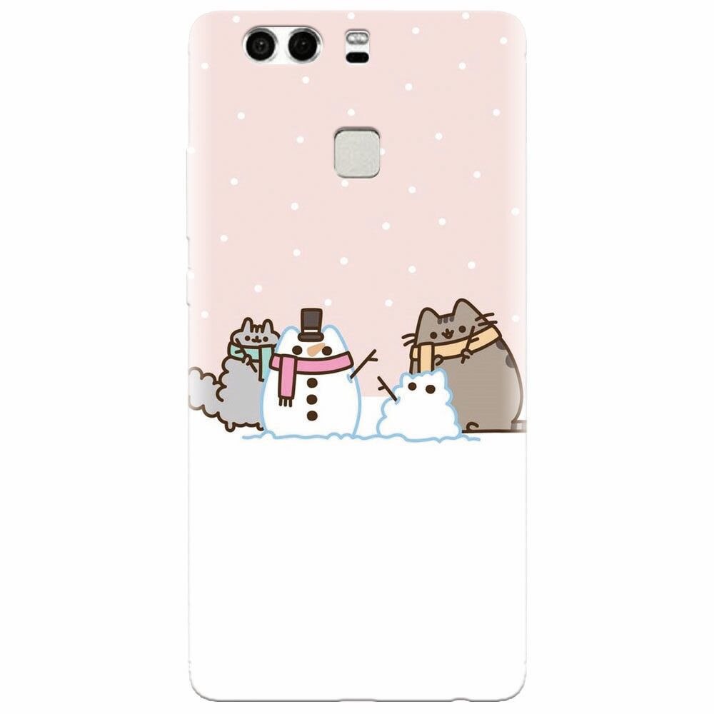 Husa silicon pentru Huawei P9, Cat And Snowman