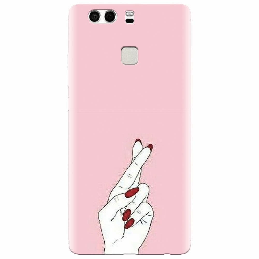 Husa silicon pentru Huawei P9 Plus, Pink Finger Cross