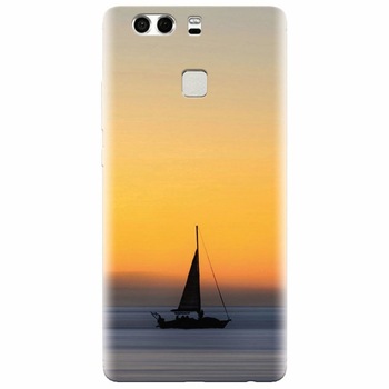 Husa silicon pentru Huawei P9, Wind Sail Boat Ocean Sunset Husa silicon pentru Huawei P9, Wind Sail Boat Ocean Sunset