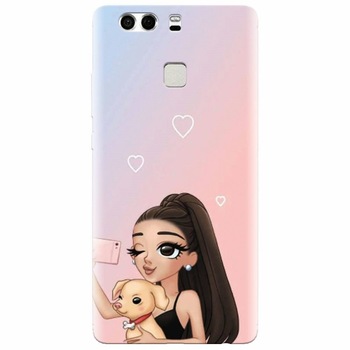 Husa silicon pentru Huawei P9 Plus, Selfie With Sweet Dog Husa silicon pentru Huawei P9 Plus, Selfie With Sweet Dog