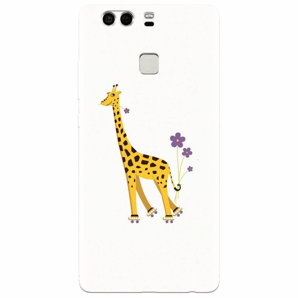 Husa silicon pentru Huawei P9, Rollerskating Girafe Illustration
