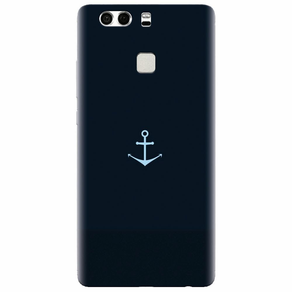 Husa silicon pentru Huawei P9, Blue Navy Anchor Illustration Flat