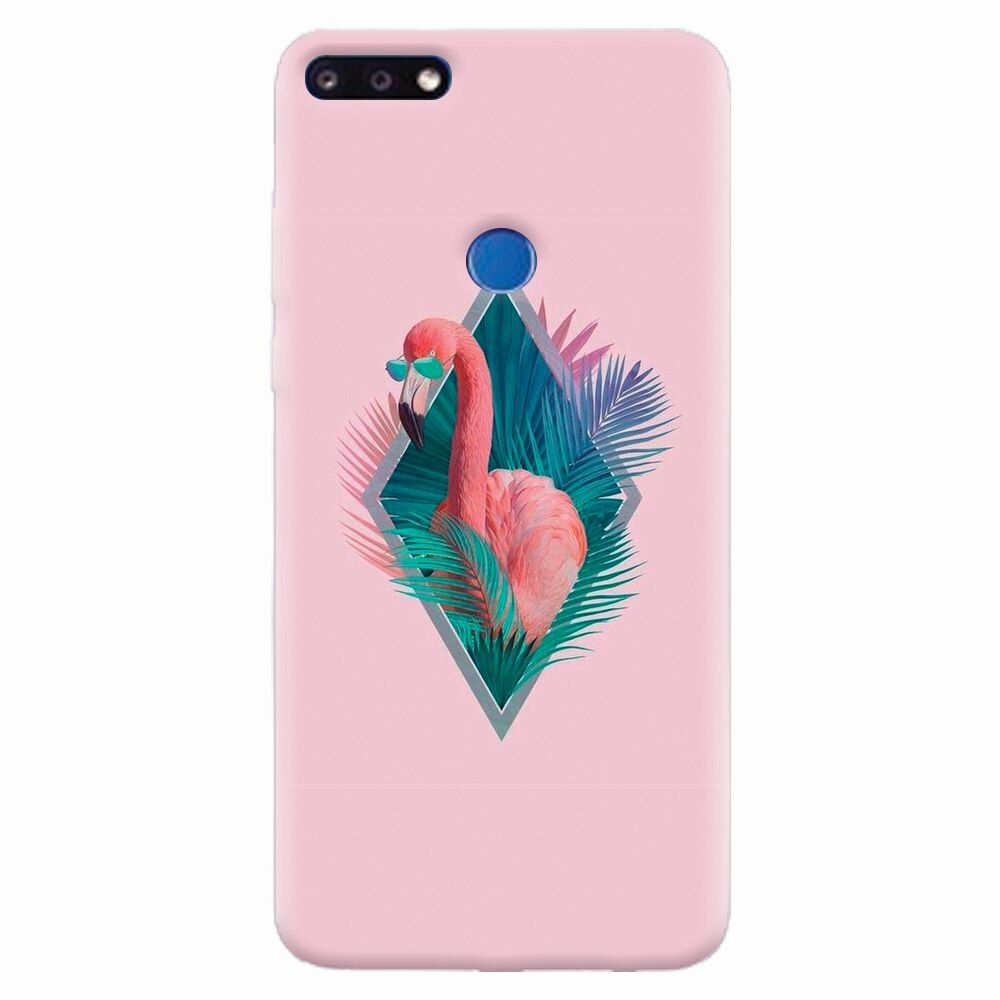 Husa silicon pentru Huawei Y7 Prime 2018, Flamingo With Sunglass