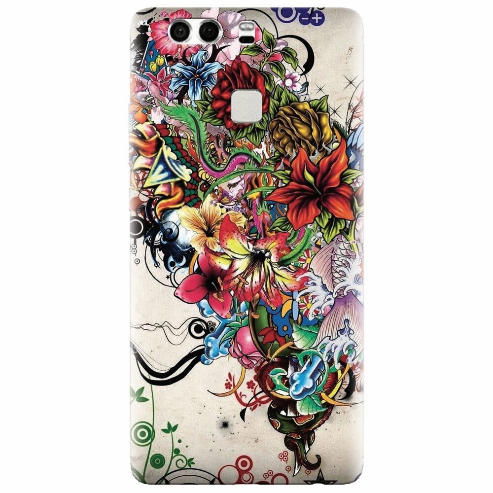 Husa silicon pentru Huawei P9, Abstract Flowers Tattoo Illustration