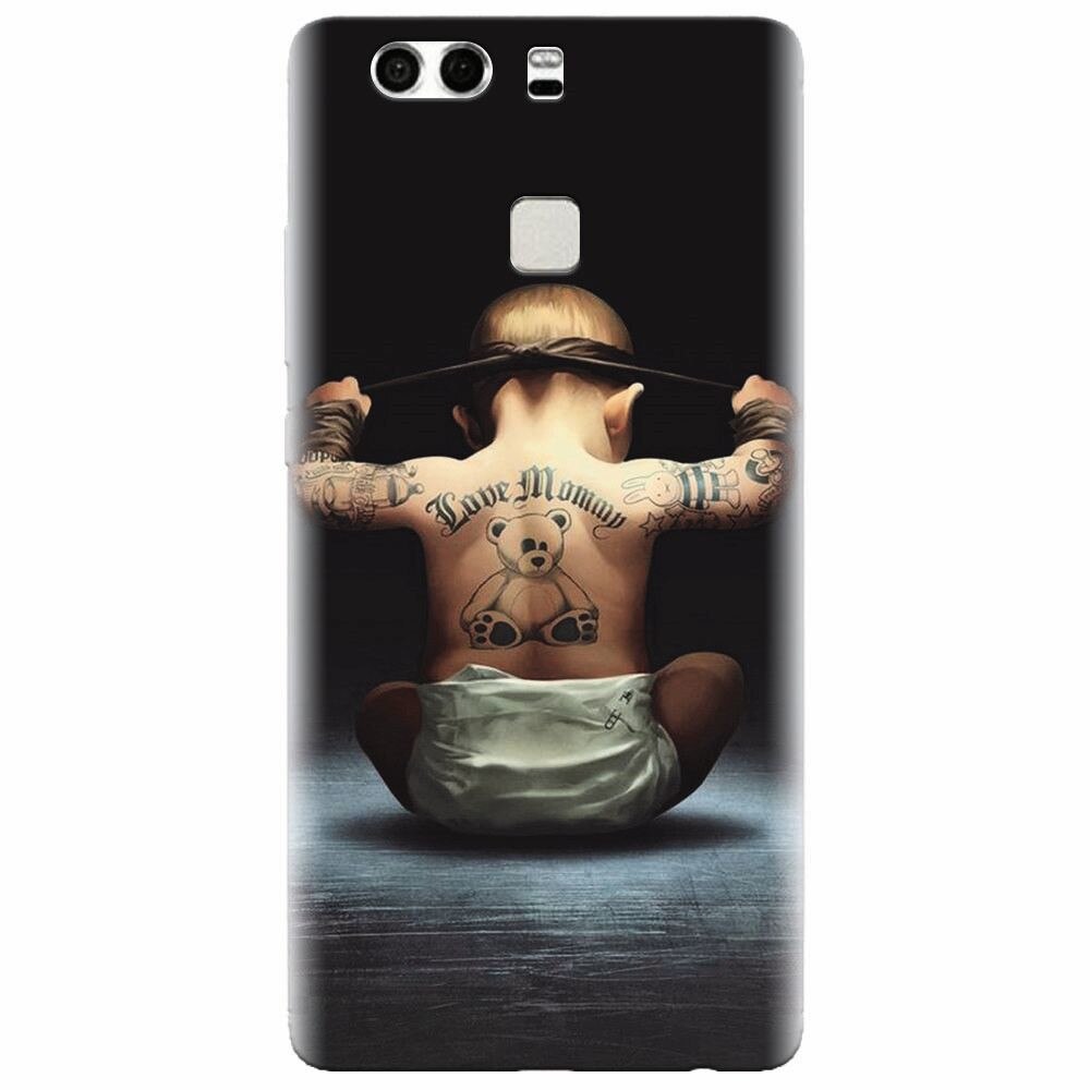 Husa silicon pentru Huawei P9, Body Builder Cute Baby Tattoo