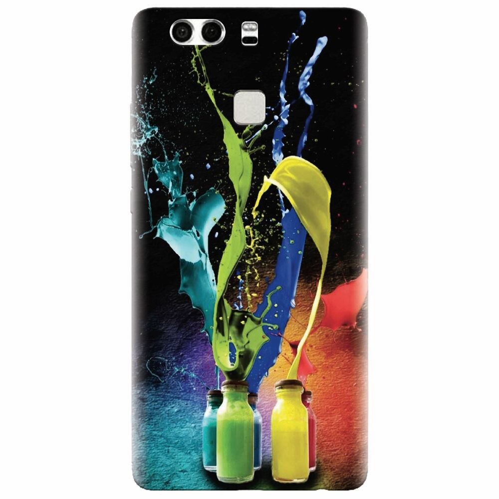 Husa silicon pentru Huawei P9 Plus, Abstract Color Bottles Splash