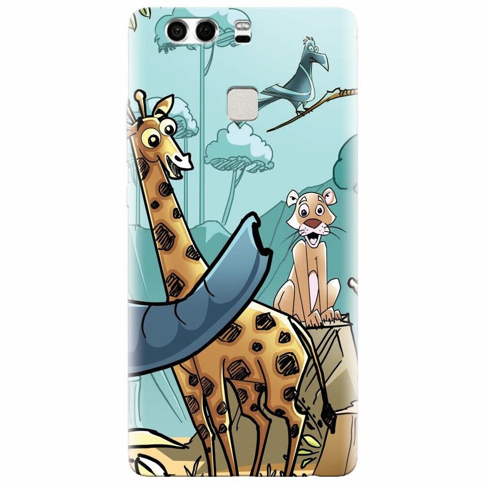 Husa silicon pentru Huawei P9 Plus, Children Drawings Elephants Giraffes Lions