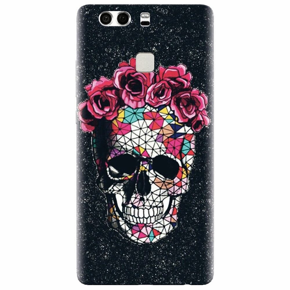 Husa silicon pentru Huawei P9, Colorful Skull Roses Space