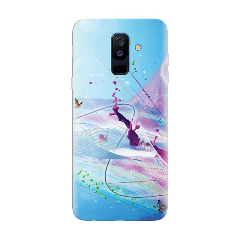 Husa silicon pentru Samsung Galaxy A6 Plus 2018, Artistic Paint Splash Purple Butterflies