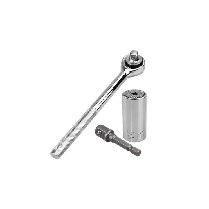 Cheie cu clichet si soclu universal, Tubulara, Adaptor de 1/4 "și 3/4"